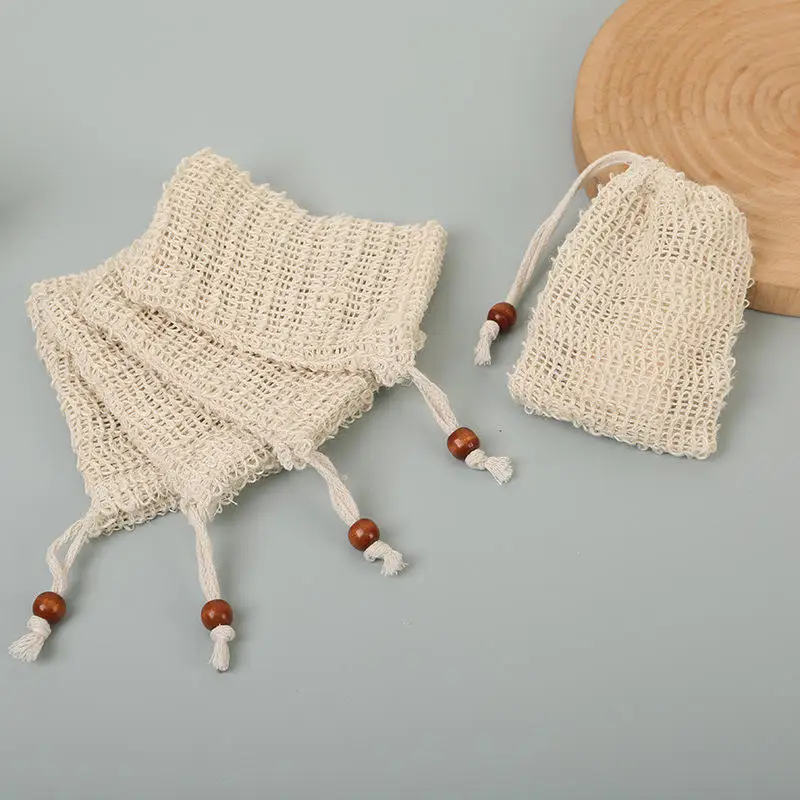 5PCS Natural Sisal Soap Bag Foaming Net Face Wash Cleanser Cleanser Foaming Net Household Foam Soap Bag Net Soap Saver Pouch