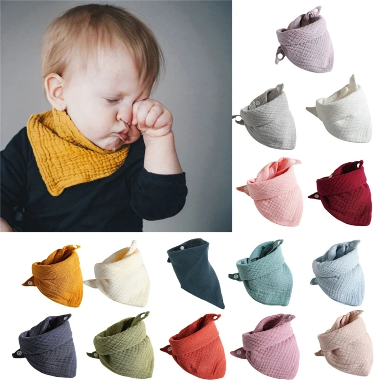 3Pcs/lot Baby Muslin Bibs  Soft Cotton Solid Color Bibs Saliva Towel Boys Girls Feeding Apron Bandana Drool Stuff Bibs