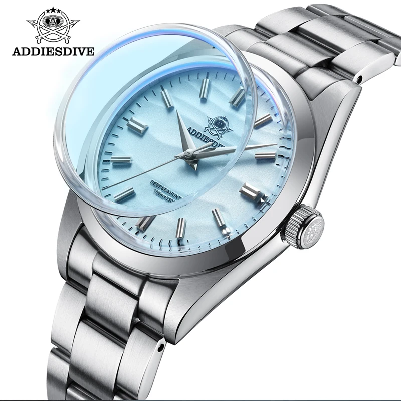 ADDIESDIVE New 36MM Men's Watches AR Coated Bubble Pot Cover Glass Waterproof 100m Steel Quartz Wristwatch Relogio Masculino