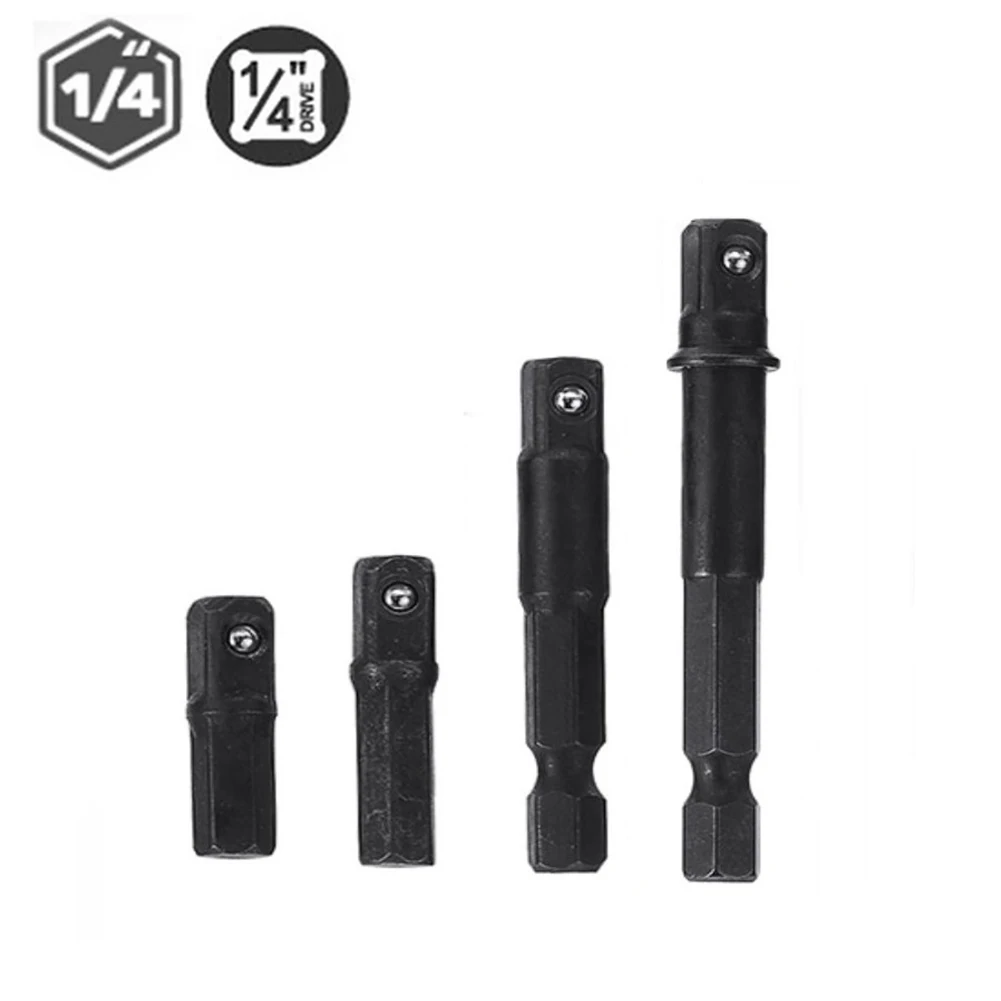 임팩트 드라이버용 드릴 소켓 어댑터 육각 섕크, 1/4 인치 육각 섕크-스퀘어 소켓 연장 드릴 비트, 전동 공구, 4 개, 1 개 
