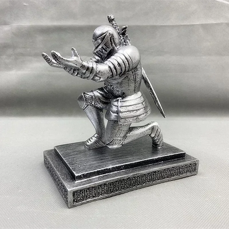 Executive Officer Knight Pen Watch Holder with Sword 15*10*15cm Armor Knight Stationery Medieval Theme Resin Decor for Office