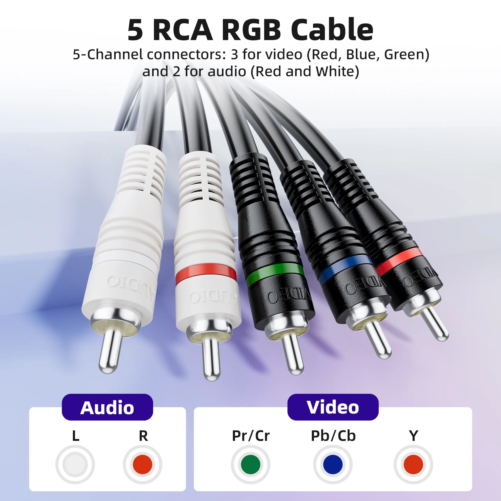 Component Video/Audio Cable 5-RCA RGB Ypbpr Cord with Audio RGB