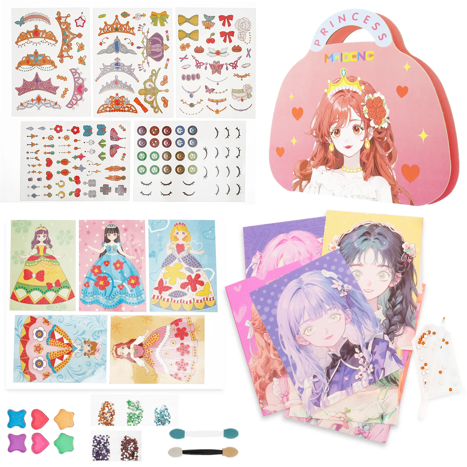 Paper Makeup Kit DIY Dress Up Game Set with Diamond Art Tools Fun Paper Makeup Craft Kits Educational Doll Set