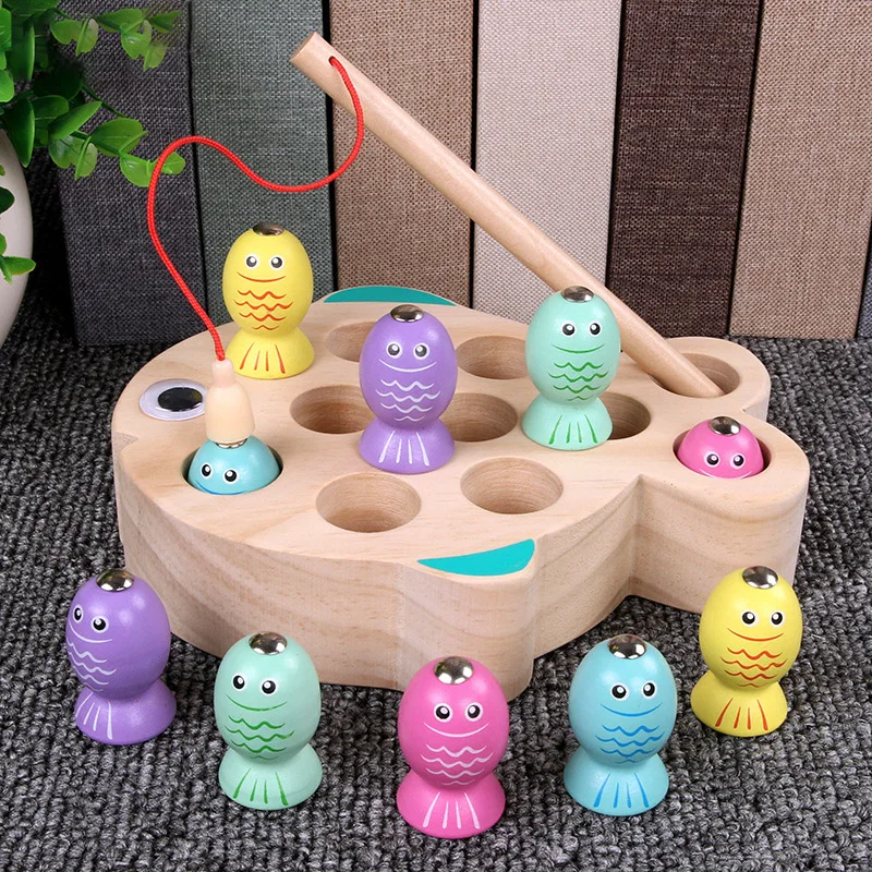 Wooden Fishing Game for Kids Montessori Educational Toy Set Magnetic Fishing Game Fine Motor Skill Training Early Learning Toys 3