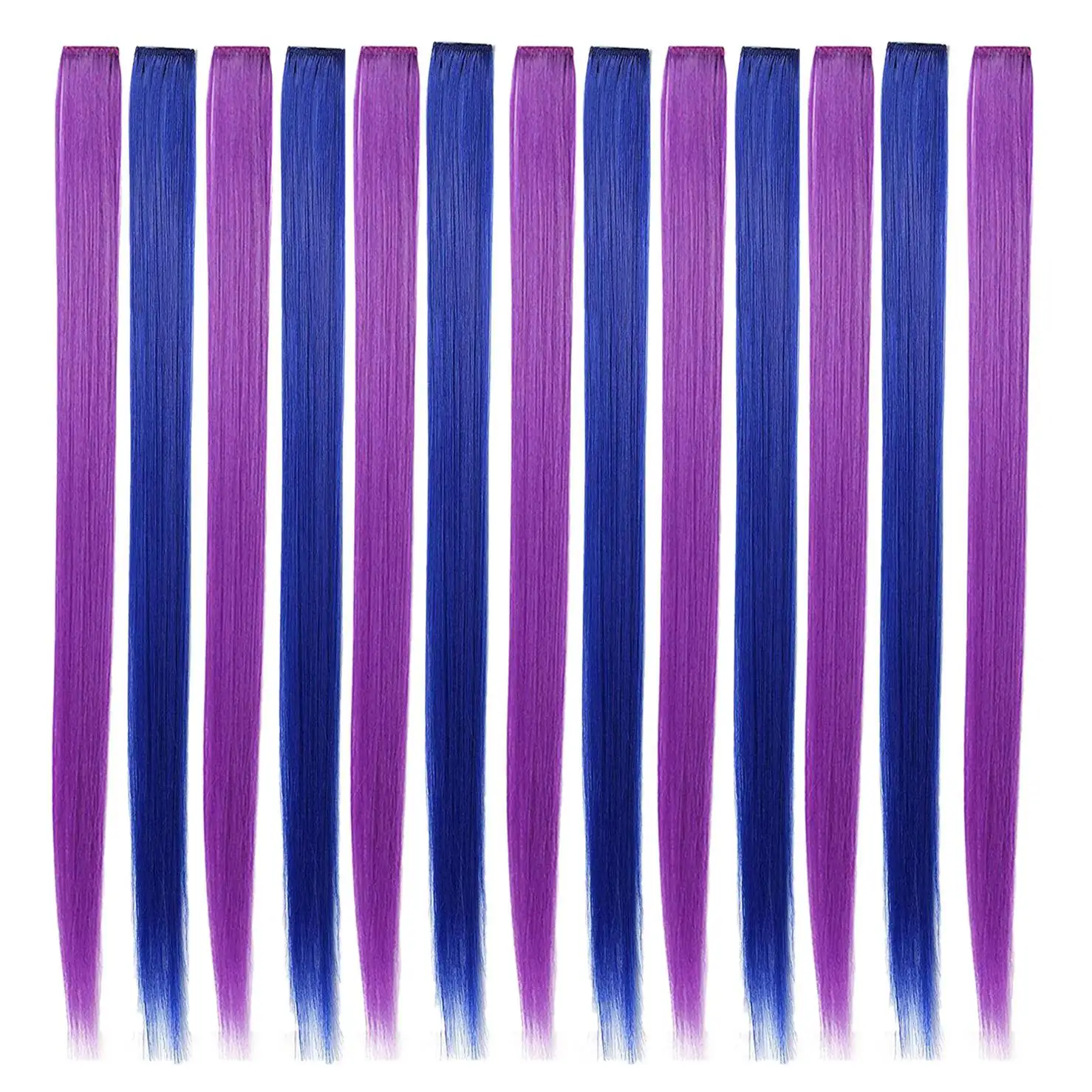 

13 Pcs Colored Party Highlights Colorful Clip in Hair Extensions 55cm Straight Synthetic Hairpieces, Purple + Blue