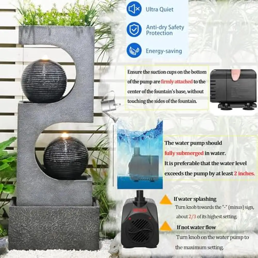 Large Outdoor Water Fountain and Waterfalls with LED Lights Sphere Garden Fountains Durable Resin Construction Tranquil Outdoor