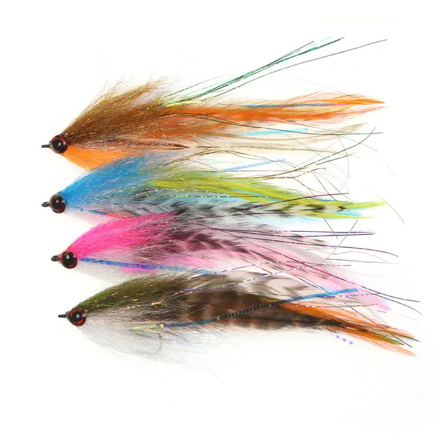#2/0 15cm/5.91inch Big Streamer Baitfish Fly Flash Grizzly Saddle Hackle Bait Trout 12