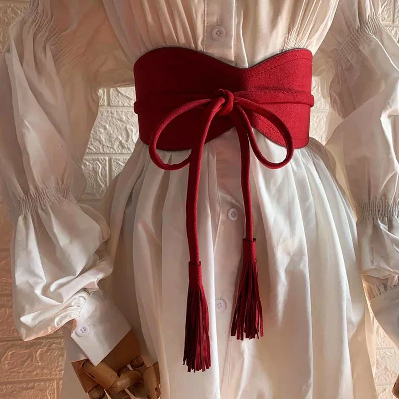 

Модный женский широкий пояс со шнуровкой и кисточкой, аксессуары для осени и зимы, новый ремень