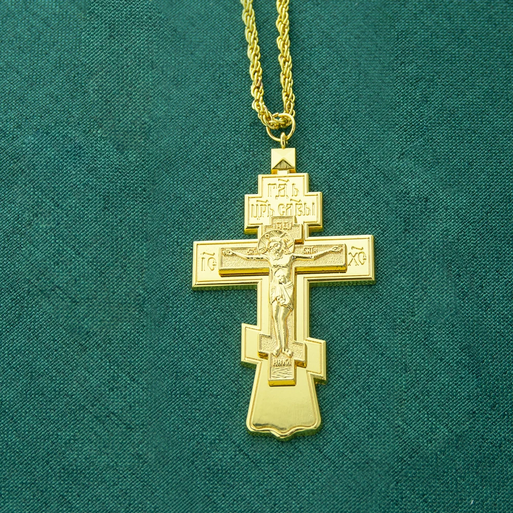 Ht orthodoxe Jesus Kreuz vergoldet versilbert Kruzifix Kreuz Halskette Anhänger Priester Brustkreuz Pastor Religion Geschenk – Detail 8