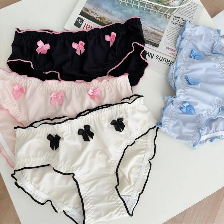 Romantic French Brushed Cute Girl Little Sexy Wooden Ears Sweet Mid-rise Briefs