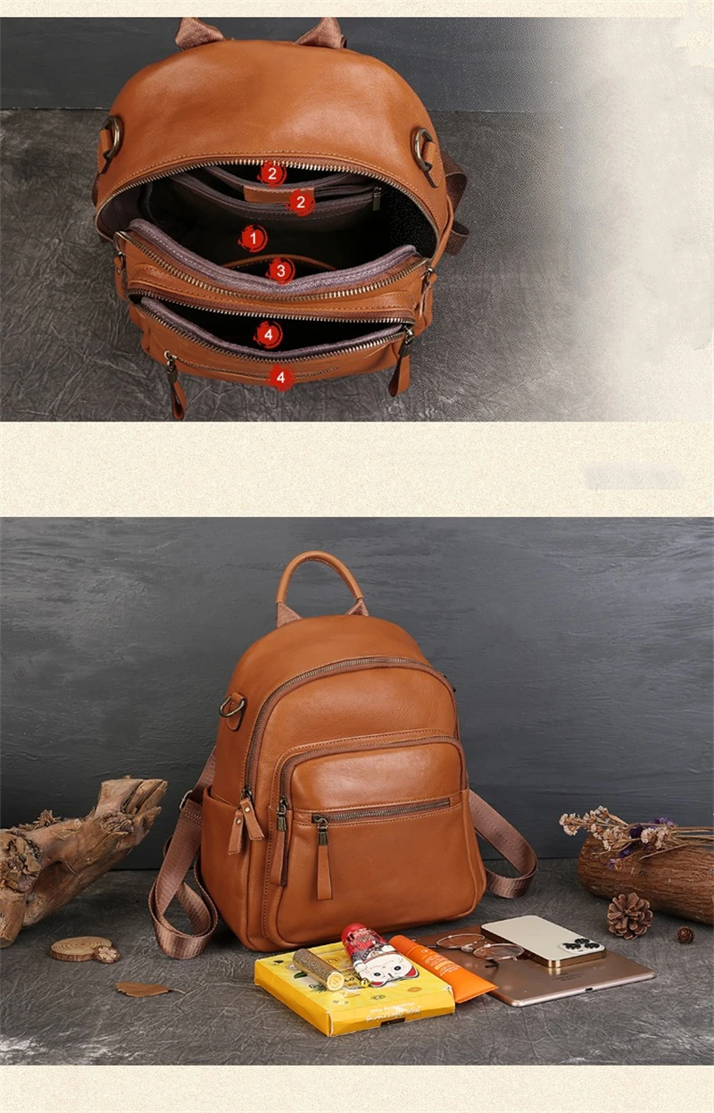 High Quality Vintage A4 Coffee Brown Black Full Grain Genuine Leather Women's Backpack Cowhide Girl Female Travel Bag Lady M1021 6
