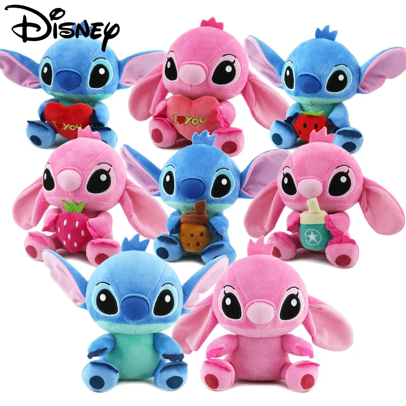 Funny Disney Cartoon Blue Pink Stitch Plush Dolls Anime Toys Lilo and Stitch Stich Plush Stuffed Toys Christmas Gifts for Kids stitch anime figures keychaincar key bag accessories keyring pendent ornament dolls collection model stitch toys for kid