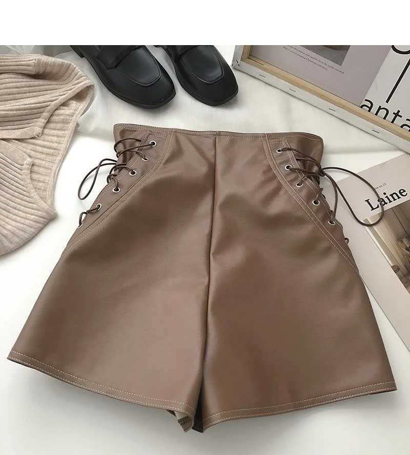 old navy shorts Women's New Korean Design Zipper Drawstring High Waist Pu Leather Shorts Black White Brown winter dresses for women