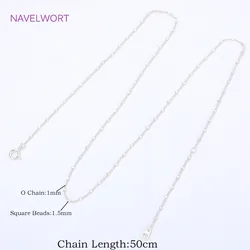 Elegant 18K Gold Plated Square Beads Necklace Chain with Spring Clasp - 1 piece (Silver Plated)