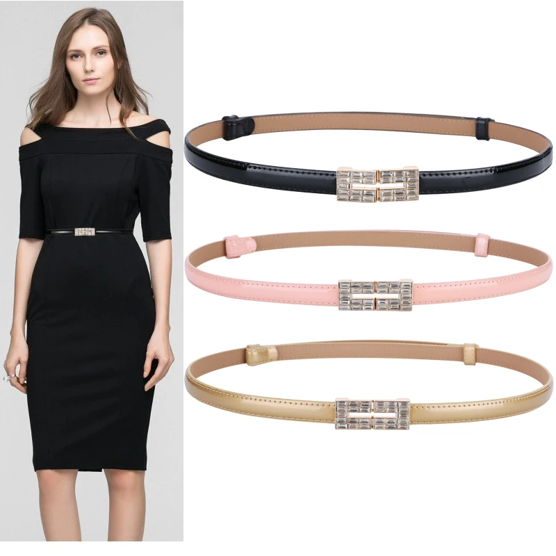 

Elegant Designer Belts For Women Luxury Rhinestone Buckle Causal Ladies Thin Waistband Female Dresses Accessories Leather Girdle