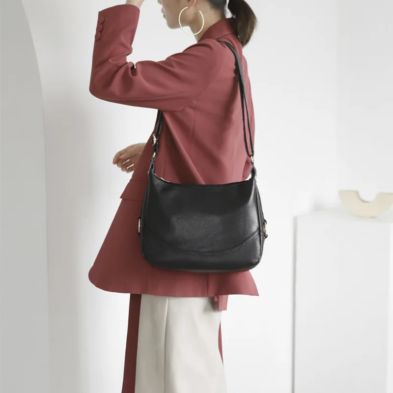 Genuine Leather Women's Handbag Versatile Top Layer Cowhide Large Capacity Shoulder Bag for Mothers' Simple Crossbody Tote Bag