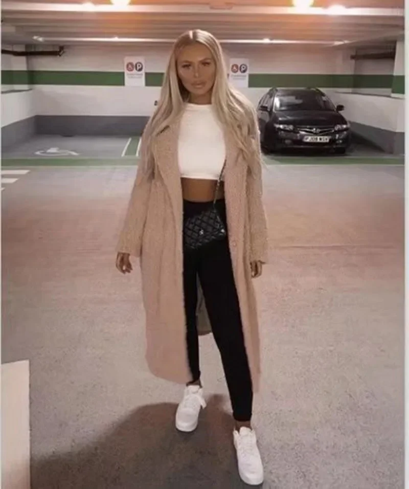 Women Winter Warm Fur Coat Cardigan Office Lady Sexy Women Wool Blend Top Coat Plus Size Long Coat Wool Jacket 2024 New