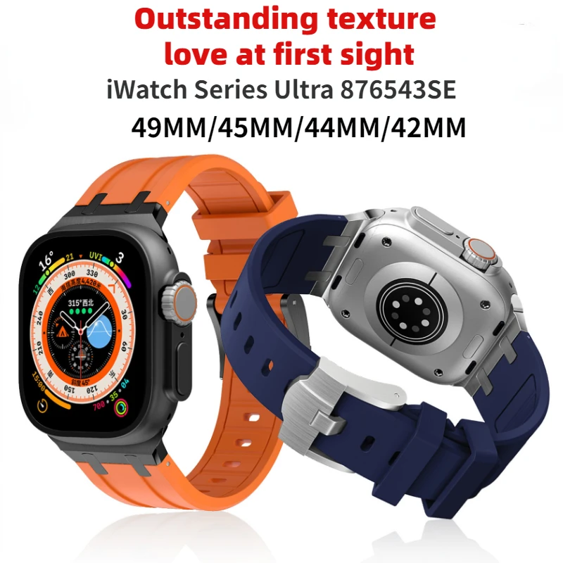 Liquid Fluororubber Strap For Apple Watch Ultra 49mm 9 8 7 45mm Modification Kit Wristband iWatch Series 6 5 4 SE 44mm 42mm Band