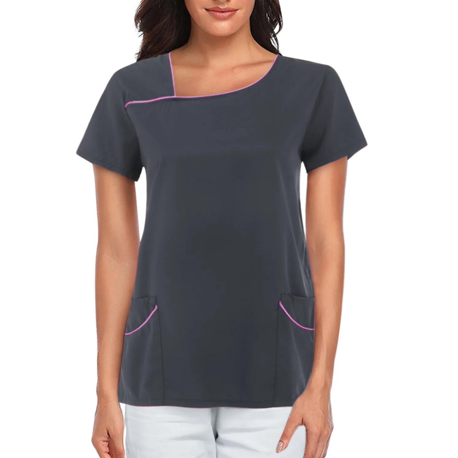 Nurse Scrubs Top Nurse Uniform Dress Nurse Uniform Suits Nurse Uniform Workwear Women Short Sleeve V-neck Solid Color Nursing Blouse Working Uniforms Overalls Top