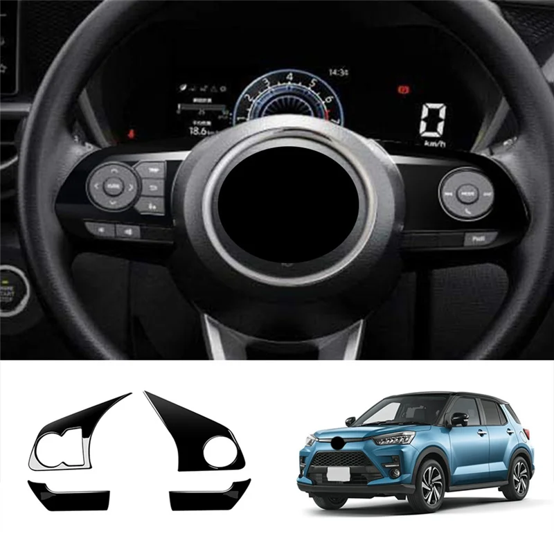 4Pcs Car Bright Black Steering Wheel Panel Cover Trim Decoration Frame Sticker for Raize 200 Series/210A