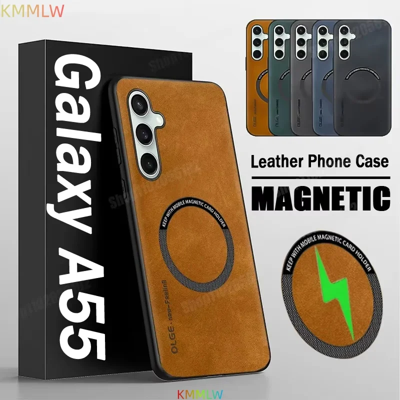 Luxury Leather Matte Phone Case with Car Magnetic Bracket Protector Cover