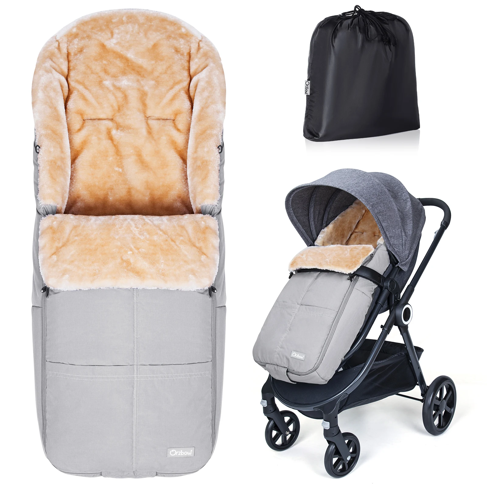 Orzbow Winter Fusack Kinderwagen Grau  Babyfusack Mit Tasche, Abnehmbar,  Waschbar & Wasserdicht