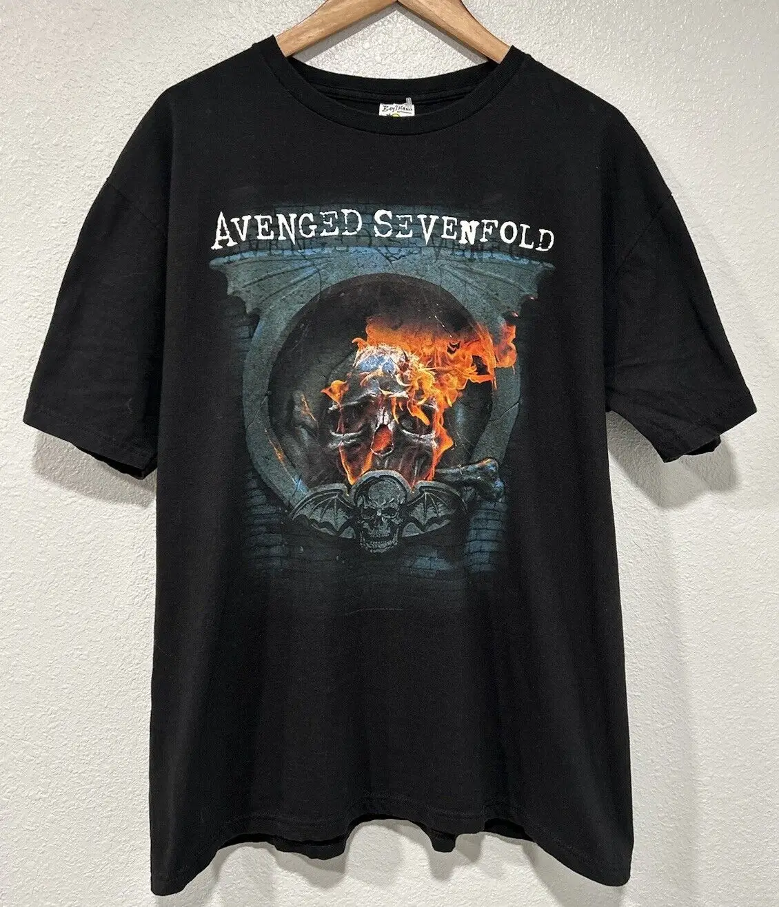 Maglietta Avenged Seven Fold Mens 2Xl Black Fire Death Bat Bay Island Retro Maniche Lunghe