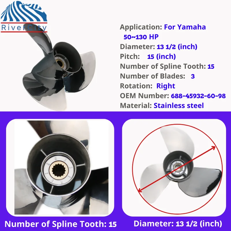 Marine Propeller Boat Propeller For Yamaha 50hp-85hp Outboard Stainless Steel 3 Blade