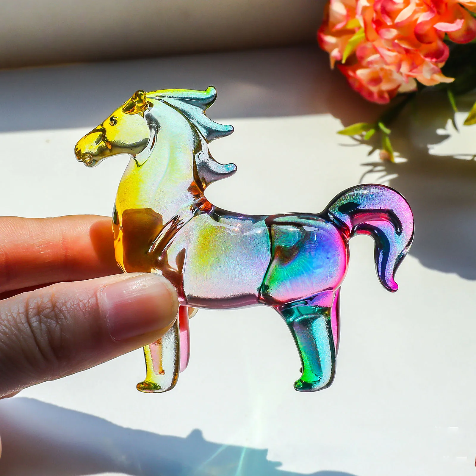 Colorful Crystal Horse Statue - Artistic Glass Ornament for Home and Office Decor