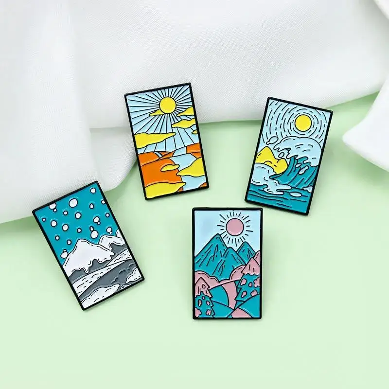 

Seasonal Badge Spring Summer Autumn Winter Badge Fashion Cartoon Sunrise Sea Wave Snow Mountain Alloy Brooch Backpack Pins