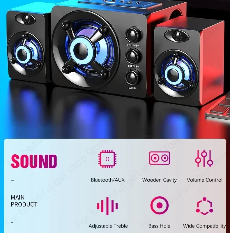 Wireless Bluetooth Speakers 3D Stereo Subwoofer Colorful LED Light Wired Bluetooth Audio Home Theater Surround Sound TV