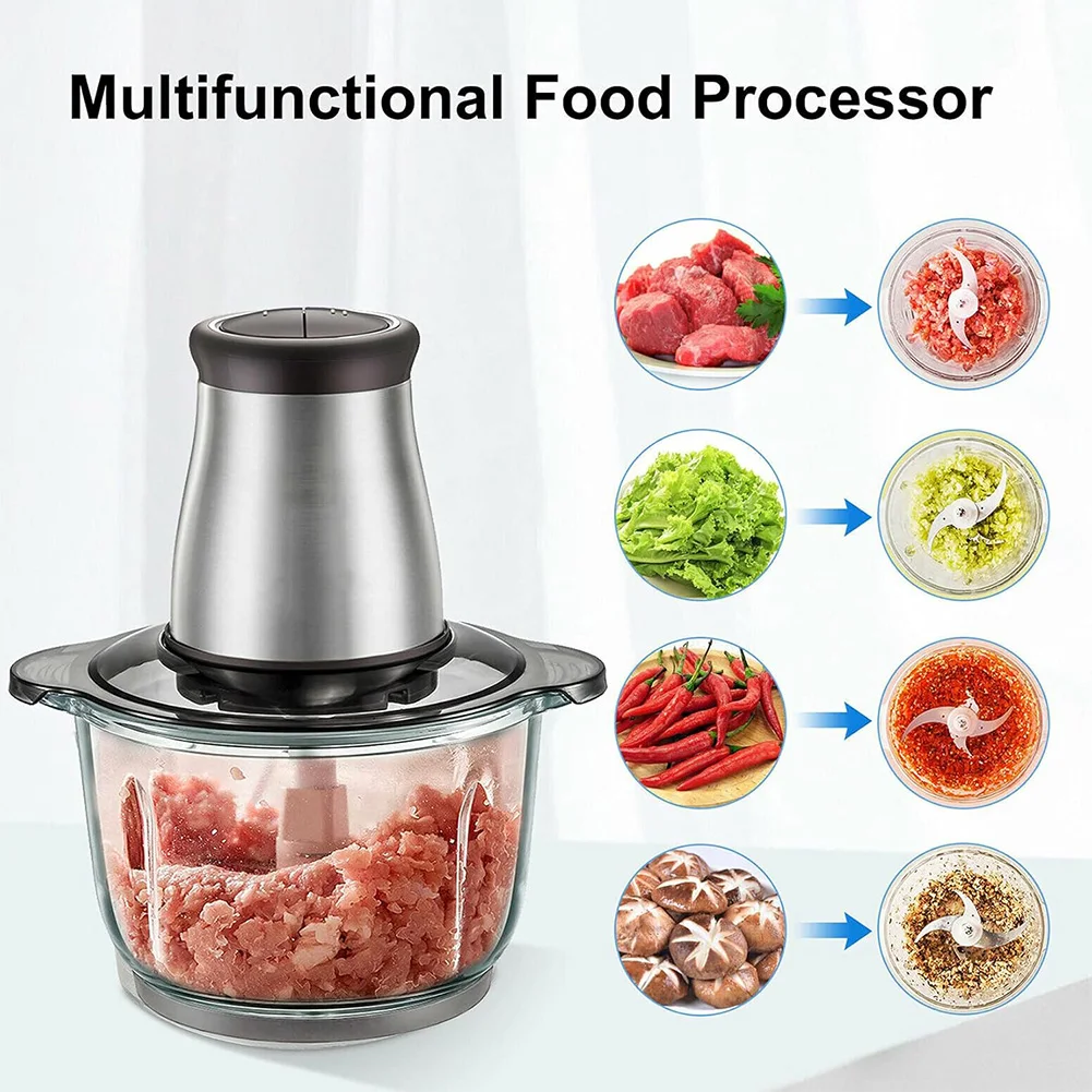 Electric Meat Grinder Food Processor with Bi-Level Blades Garlic Onion Chopper Large Capacity for Meat Nuts Onion Garlic 3