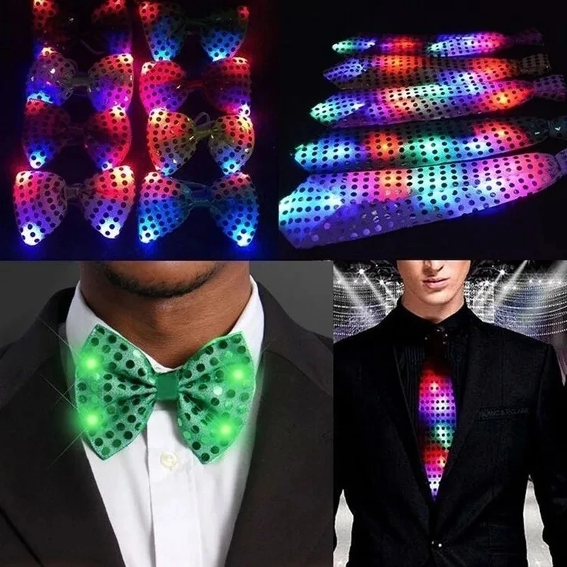 LED Bowtie Flashing Light Up Sequin Necktie 10/30/50Pcs luminous tie