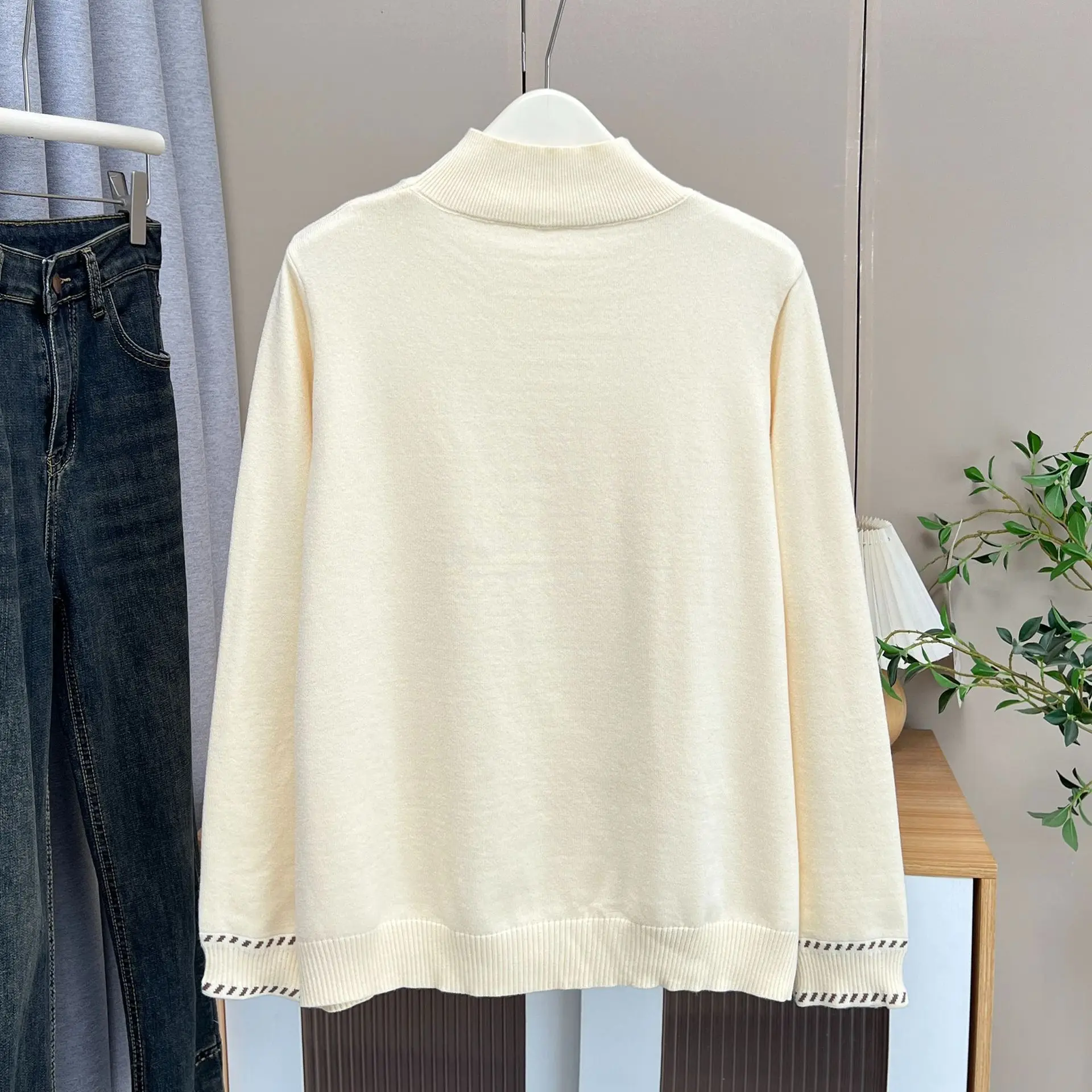 XXXXL Fashion Plus Size Women's Sweaters New Casual Mock Neck Knitted Jumpers Autumn And Winter 2025