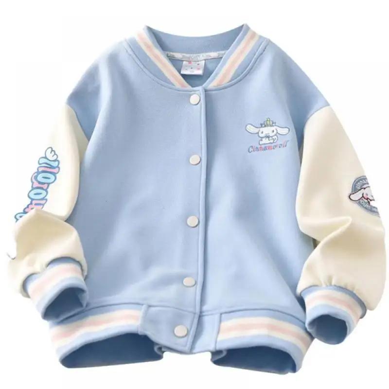 Sanrio Cinnamoroll Baseball Uniform Kawaii Kids Anime Cartoon Coat Sweet and Cute Jacket Girls Spring Autumn Children\'s Clothing