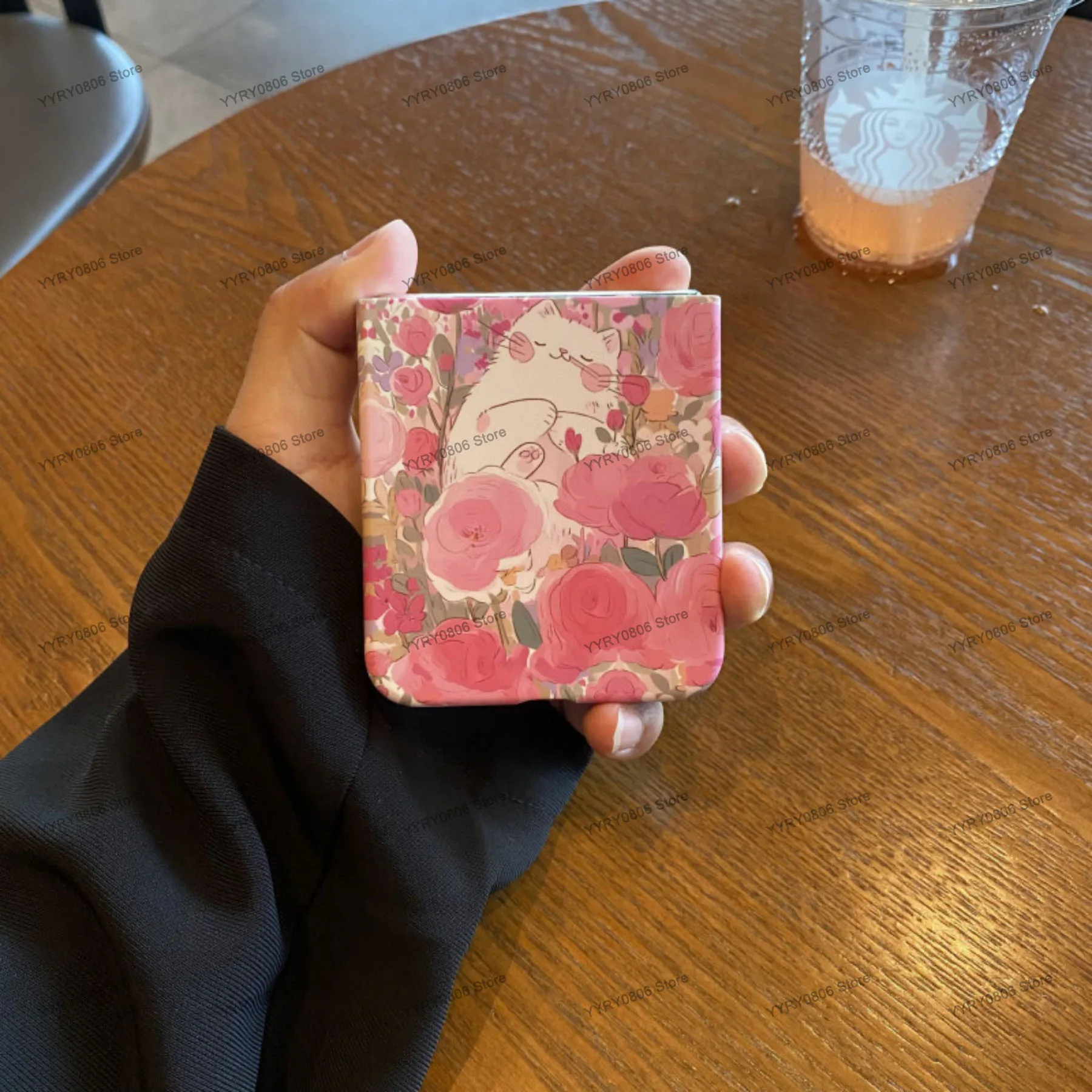 Cute Korean Rose Kitten Phone Case with Cherry Pendant Wristband
