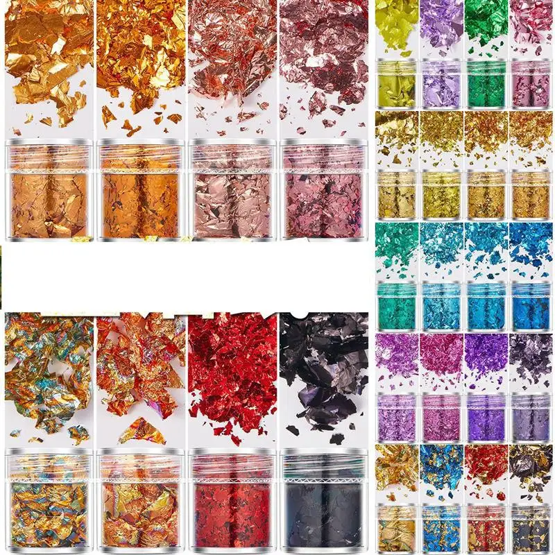 

4bottle/Set Gold Leaf Flakes Sequins Glitters Epoxy Resin Filling Gold Foil Paper DIY Resin Silicone Mold Nail Art Jewelry Makin