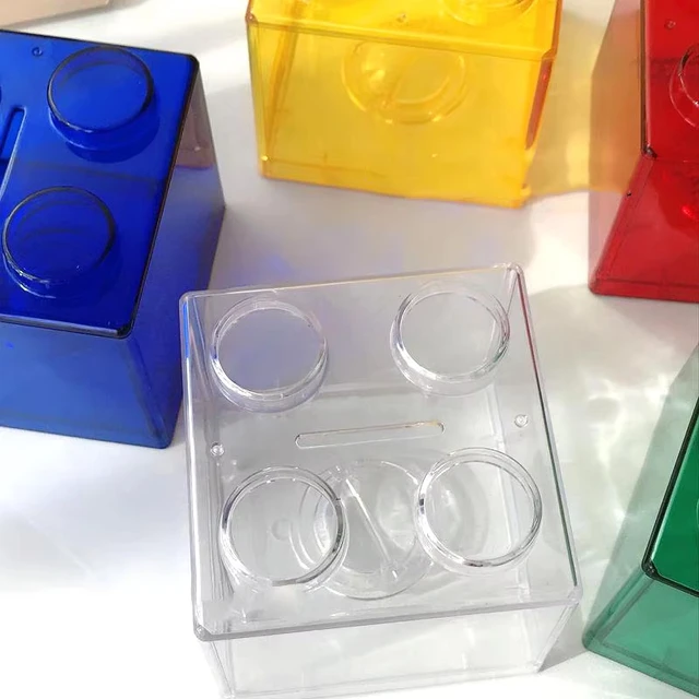 Building Block Toy Storage Box Transparent Plastic Block-Shaped Piggy Bank Coin Storage Box Stackable Sundries Storage Tank 6