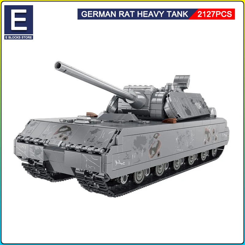 

WW2 Military Series Large German Rat Heavy Tank Building Blocks Model Sets MOC Army Weapon Soldier Bricks Kids Toy Boys Gifts