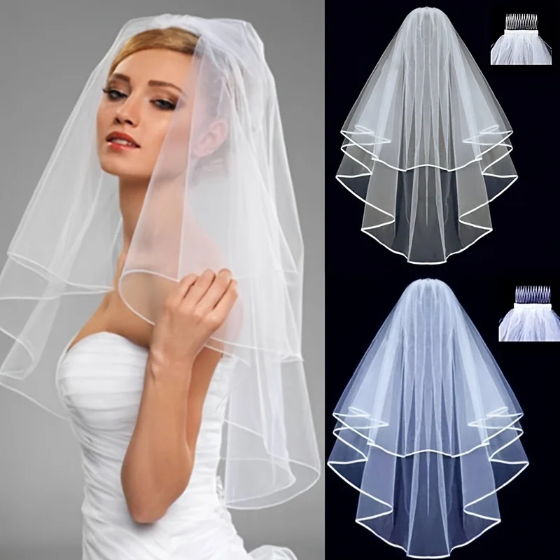 1pc Solid Bridal Veil With Hair Comb Minimalist Non Slip Mesh Veil Elegant Headwear Decorative Hair Accessory images - 6