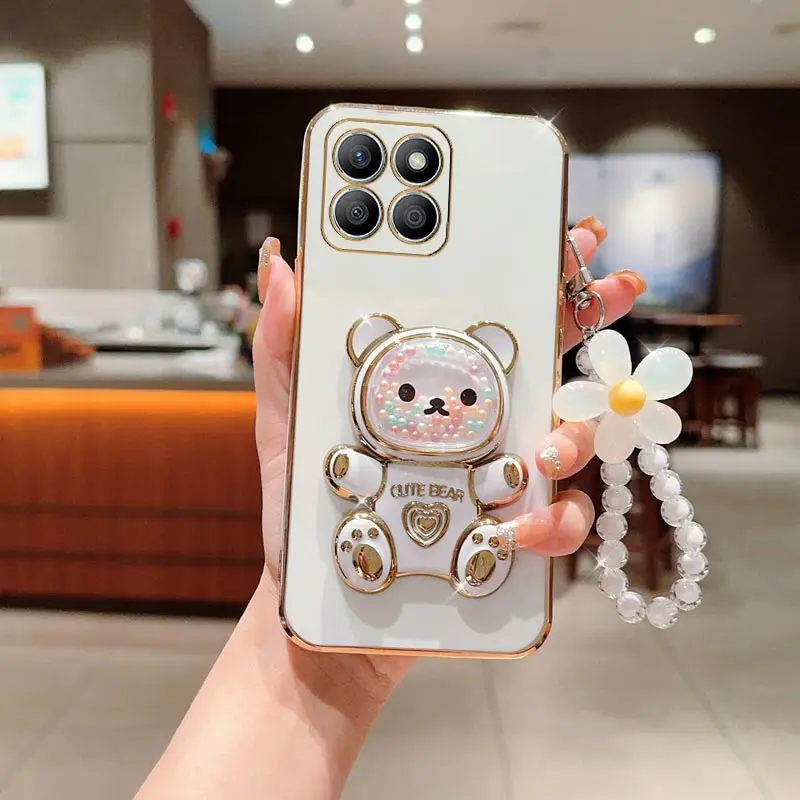 Bear Flower Strap Phone Holder Case with Stand Cover