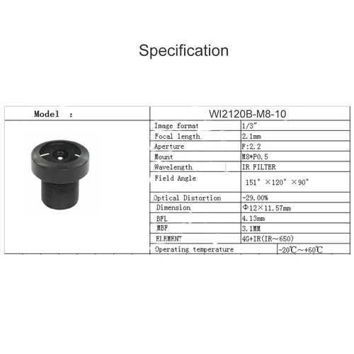 Witrue 2.1mm M8 렌즈 1/3 인치 5MP F2.2 CCTV 보안 카메라에 대 한 650nm IR 필터 렌즈와 151 학위 광각 151 학위 3
