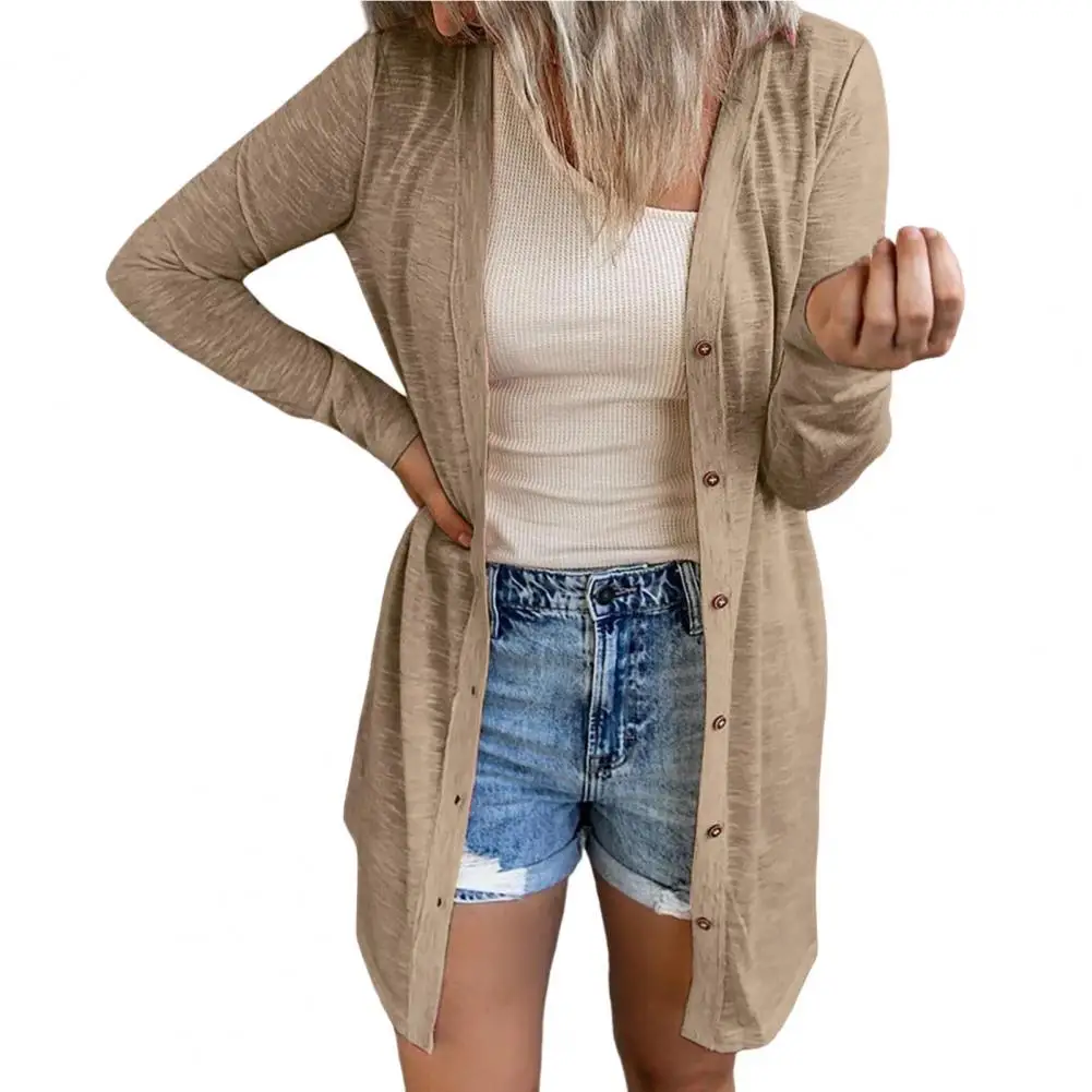가을 여성 카디건 코트 느슨한 솔리드 컬러 긴 얇은 싱글 브레스트 퓨어 컬러 카디건 자켓 여성 의류