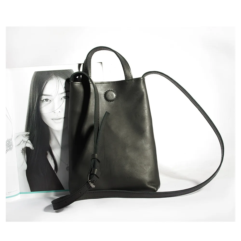 

MINI HANDBAG BAG Hand crafted black KANETAKA leather tote bag