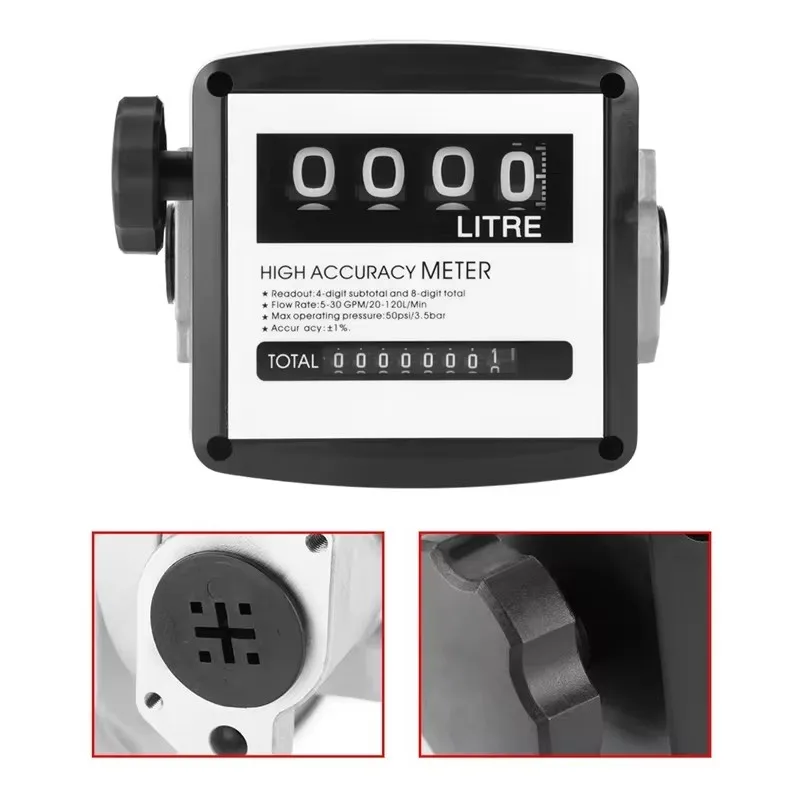 Water Flow Meter Sensor Flowmeter Fuel Gauge Caudalimetro Gasoline Diesel Fuel Oil Flow Indicator Counter DN25 4-digit 0-9999L