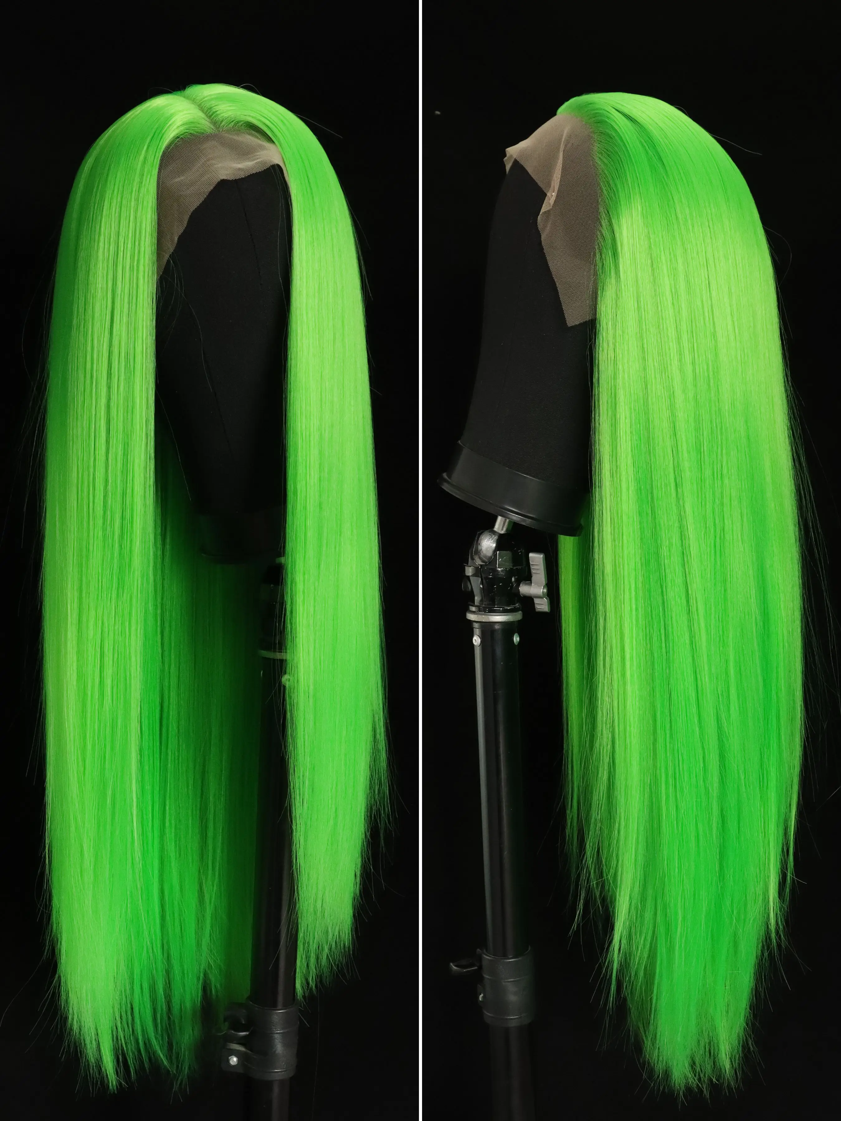13x4 Lace Front Wigs for Women | 24" Long Silky Straight Neon Green Synthetic Hair | Pre-Plucked Hairline | Fashion Daily/Party