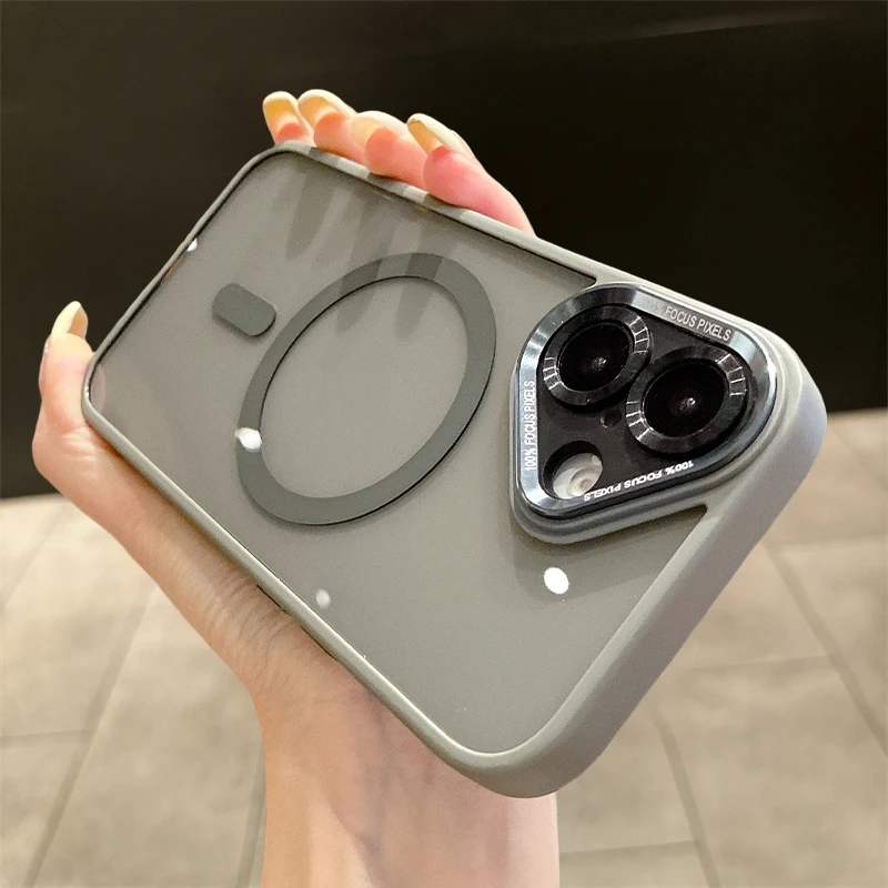 Metal Len Transparent Shockproof Phone Case For iPhone 16 15 14 Plus 13 12 Pro Max 11 Magnetic For Magsafe Wireless Charge Cover_voghion.com