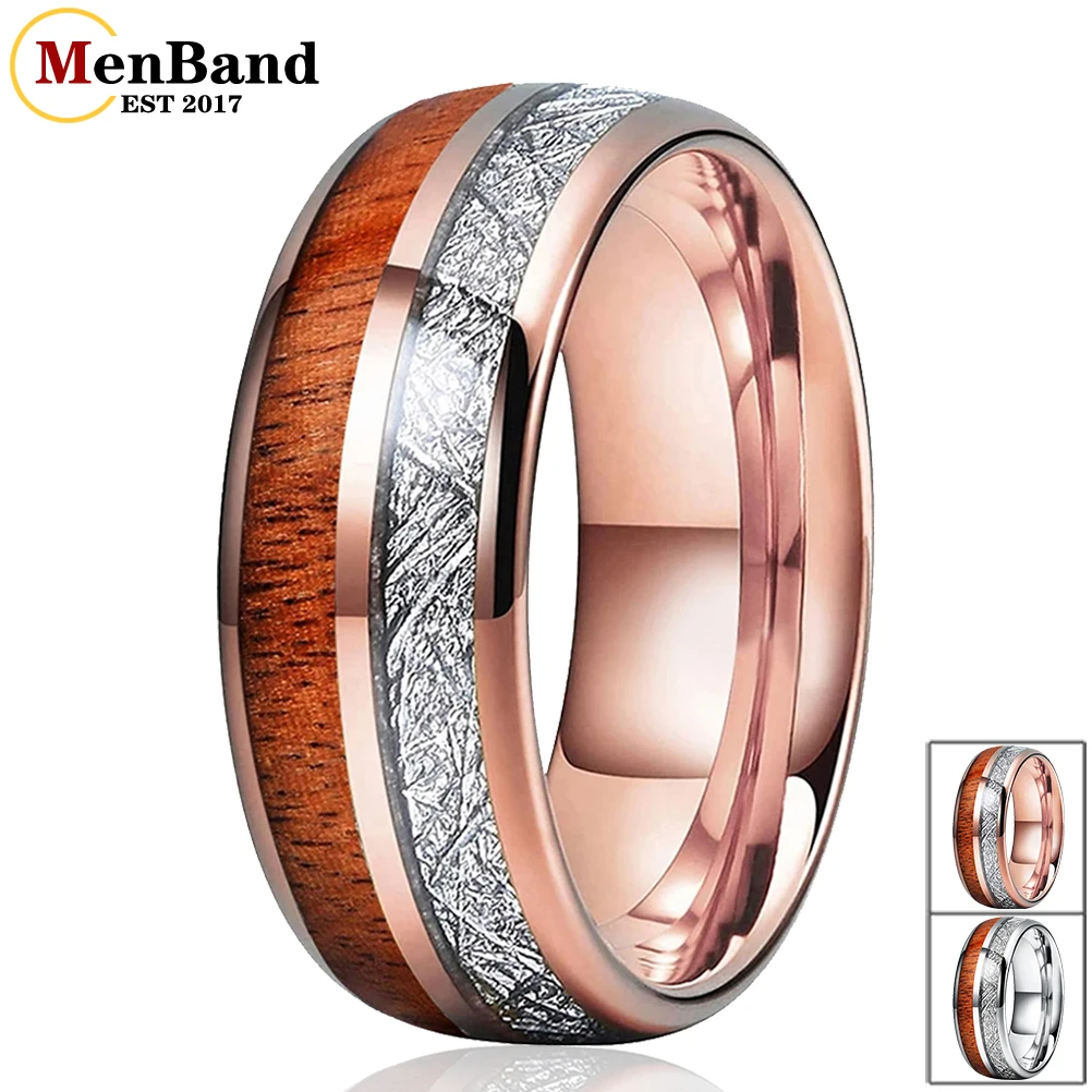 

MenBand 8mm Koa Wood Meteorite Inlay Tungsten Carbide Ring for Men Women Fashion Engagement Wedding Band