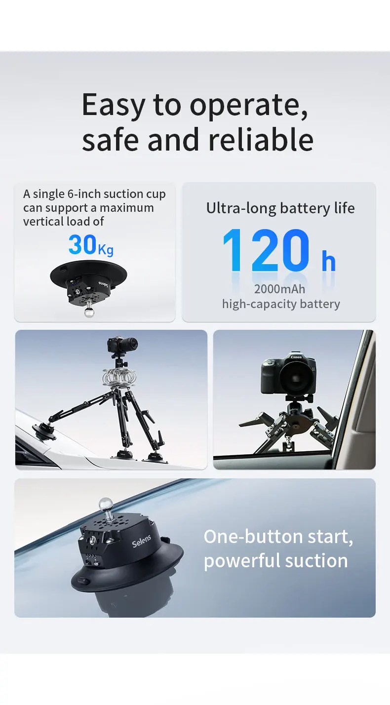 KAIKOURA Electronic Suction Cup Car Mounting with 2000mAh Battery & Telescopic A