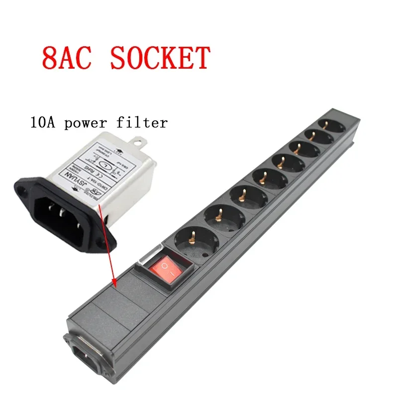 

German standard Socket with switch C14 Interface PDU Power Strip Engineering Network Cabinet 8 AC EU output wave filter